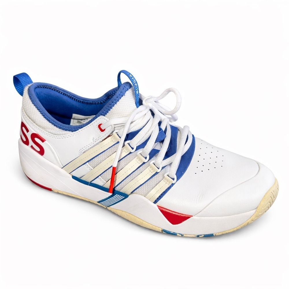 K-Swiss SI-2018 Mens White Blue Red Leather Low Top Tennis Sneakers Shoes SZ‎ 9